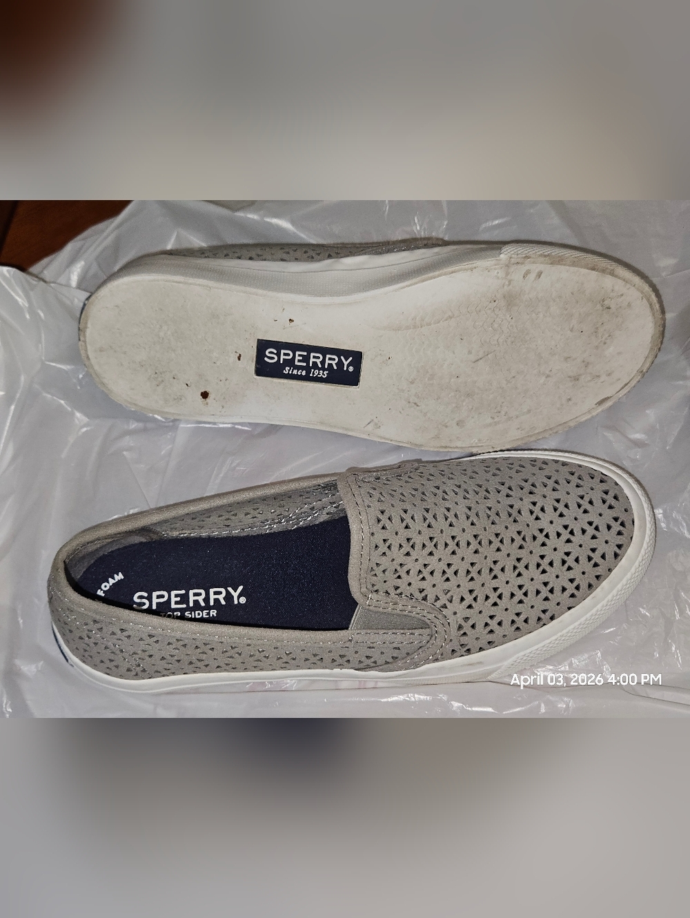 Sperry Taupe Perforated Slip-On Sneakers - Picture 3 of 6